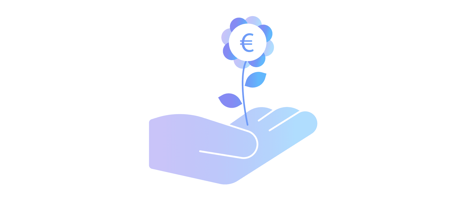 Illustration einer Hand, die eine Blume hält. In der Mitte der Blume sieht man ein Euro-Symbol.