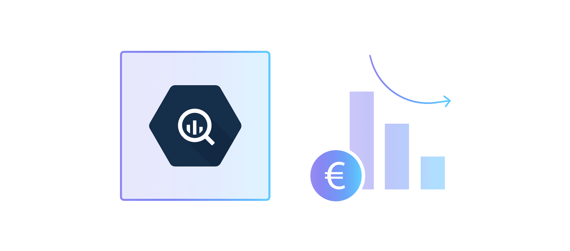 BigQuery Logo auf der linken Seite und daneben ein Diagramm mit sinkenden Kosten