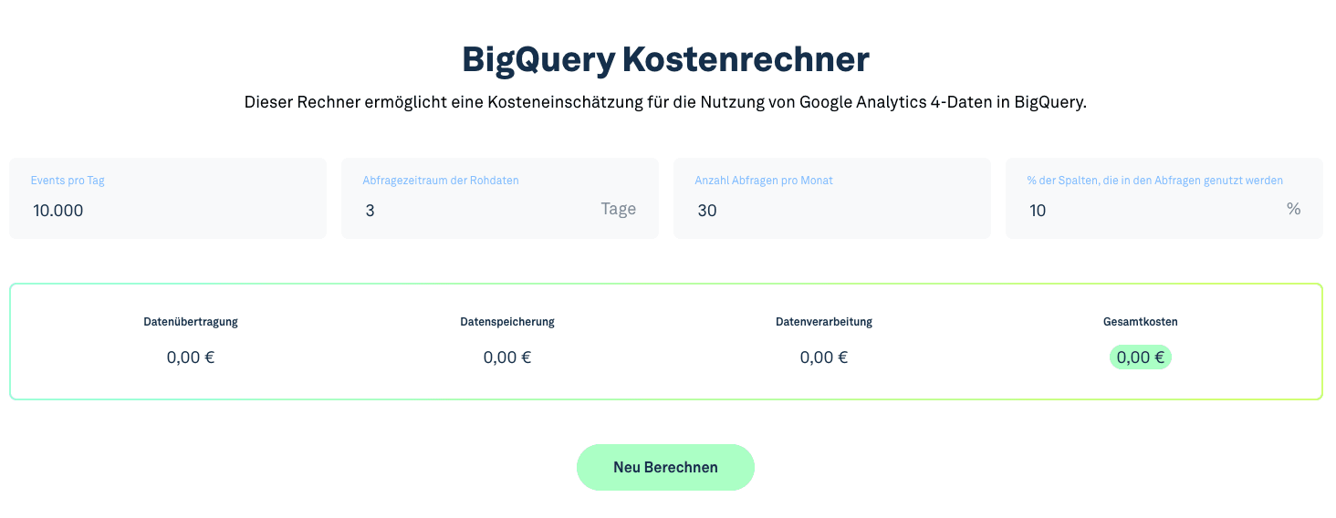 BigQuery Kostenrechner